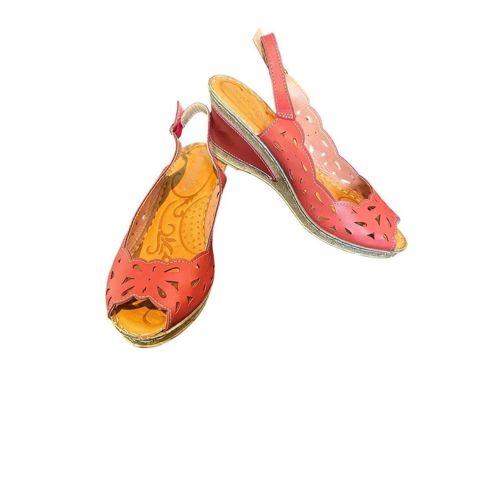 Patrizia by Spring Step Malidice Red Laser Cut Wedge Sandals Peep Toe 42